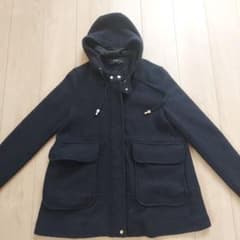 ZARA フード付きウールコート　　ネイビー　Mサイズ　アウターのサムネイル