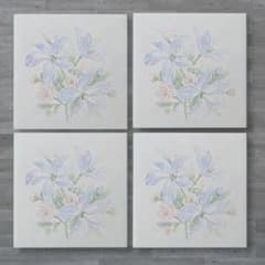 02.淡い地紋柄に花の絵 屋内壁150角タイル 4枚 ER-53のサムネイル