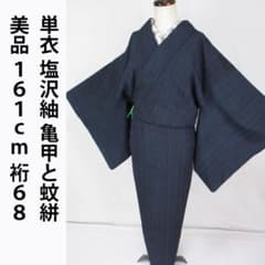 着用少ない！美品＊単衣＊塩沢紬＊亀甲と蚊絣＊タテ柄＊着物