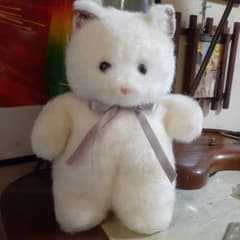 希少 80年代 ビンテージ 白猫 ネコ キャット ぬいぐるみ 人形 昭和 当時物 ビンテージ 昭和レトロ レトロポップ ホワイトキャットぬいぐるみ 白猫