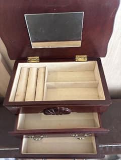 Wooden Jewelry Box, Accessory Case, Jewelry Box with Mirror, 2-Tier Drawer