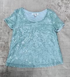 Forever 21 スパンコール 半袖Tシャツ ミントグリーン Sのサムネイル