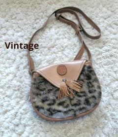 Vintage★レオパード柄 ファー ショルダーバッグ ポシェット　タッセル