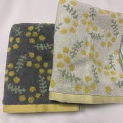 フェイスタオル　ミモザ　花柄　グレー　イエロー　グリーン　北欧のサムネイル