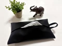 レザー調　ソフトパックティッシュカバー　BLACK　ループ付き　BLR01のサムネイル