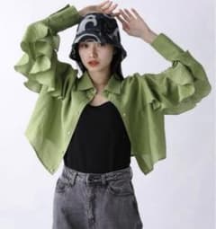 JEANASIS リッチフリルショートシャツLS グリーン