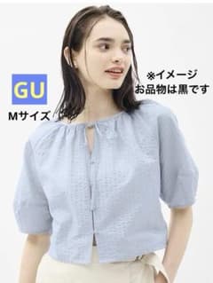 GUテクスチャーランタンスリーブブラウス5分袖ブラック黒M(未使用品˚✧₊⁎)のサムネイル