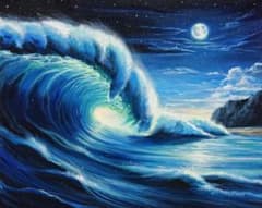 K*Z様 【月夜の晩に】アクリル画 F3 風景画 絵画 How to draw a full moon night with acrylic paint /acrylic painting