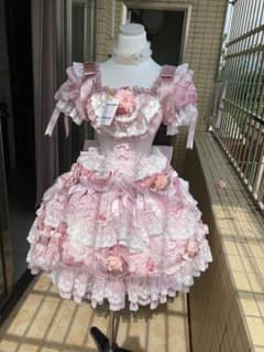 ピンク花柄 コルセットロリータ JSK フラワー飾り付きのサムネイル