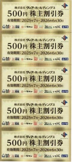 ヴィアホールディングス　株主優待券　500円券×10枚（5,000円分）のサムネイル
