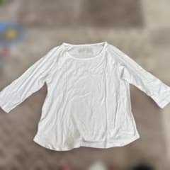 ホワイト 100%コットン 七分袖Tシャツ Lサイズのサムネイル