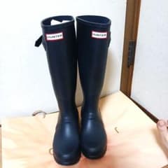 HUNTER ネイビー ロングブーツ バックル付き - メルカリ