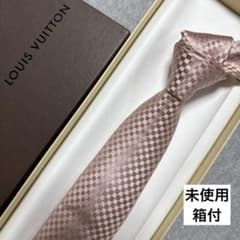 未使用箱付 ルイヴィトン ネクタイ ピンク ダミエ柄 LVロゴジャガード