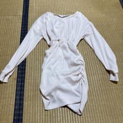 ピンク 長袖 ミニワンピース ギャザー入りのサムネイル