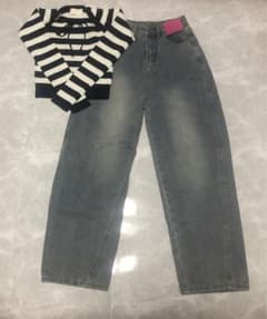 最終値下げ⚠️Cheri mi ボーダーニットF.デニムパンツM SHEINのサムネイル