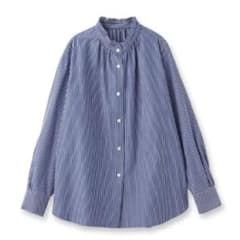 【美品】DRESSTERIOR　スタンドフリルネック　ストライプシャツのサムネイル