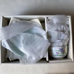 茶菓揃 陶器 弥生窯 湯呑み 小皿 お茶請け 鉢 菓子鉢 らん 花柄