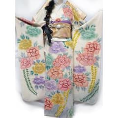 アンティークな雰囲気　希少な総絞り振袖　正絹　美品　成人式フルセット5点可 美品】総絞り振袖6点セット162.5cm◇きぬたや新古品正絹フルセットMF55