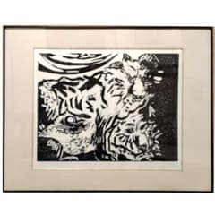 ☆ 大島 龍 ☆「オオカミ（仮題）」木版画　1992年制作　MO判　未使用額！ ☆ 大島 龍 ☆「オオカミ（仮題）」木版画 1992年制作 MO判 未使用額