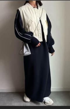 しまむら megumi コラボ ラインスウェット ワンピース 裏起毛 中紺 S