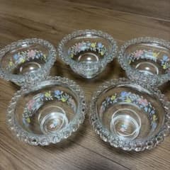 ヴィンテージ レトロガラス製 デザートボウル 5個セット 花柄 - メルカリ