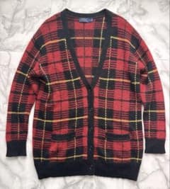 美品】ポロラルフローレン アルパカ混 チェック柄 カーディガン L 