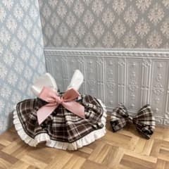リボン柄チェックワンピース リボン付き 11cmぬい服のサムネイル