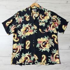 【美品】サンサーフ マッキントッシュウクレレ レーヨンアロハ 開襟 M 黒 美品】サンサーフ マッキントッシュウクレレ レーヨンアロハ 開襟 M 黒