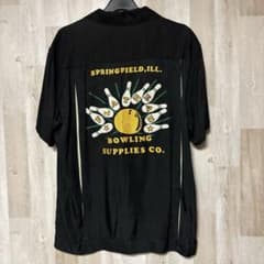 フラットヘッド ブラック レーヨンサテン ボーリングシャツ ギャバジン 刺繍 フラットヘッド ブラック レーヨンサテン ボーリングシャツ ギャバジン