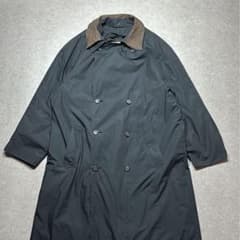 90s LONDON FOG 가죽 칼라 롱 트렌치 42REG 블랙