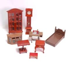 A4560 Miniature Furniture, Wood-like Antique, 8-piece Set (including a grandfather clock)