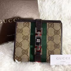 美品　GUCCI 折り財布　シェリーライン　ジャッキー　GG キャンバス　レザーのサムネイル