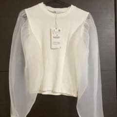 ZARA ホワイト 長袖 シアートップス Lのサムネイル