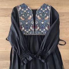 handmade ウィリアムモリスいちご泥棒×リネン ワンピース フリーサイズ