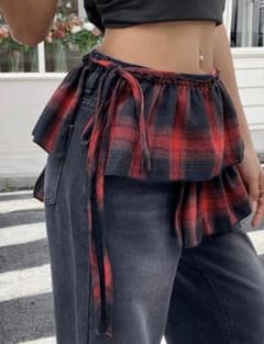 チェック柄 フリル ミニスカート 腰巻き風