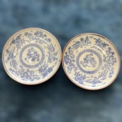 古伊万里　印判　 青い花柄の皿 2枚セットのサムネイル
