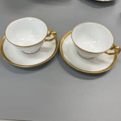 ② 大倉陶園　片葉金蝕　ティーカップ＆ソーサー 2客セット