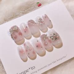 さくらんぼ　ちゅるんピンクネイル｜韓国風｜量産型｜ガーリー｜リボン｜春ネイルのサムネイル