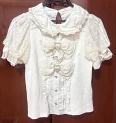 ⚠️部品の欠落あり LIZLISA ダブルリボンパフスリーブリブカットトップスのサムネイル