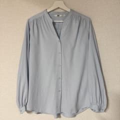 UNIQLO 長袖ブラウス ギャザー入り ライトブルー Lサイズ