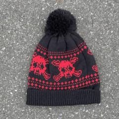 00s vintage スカル ドクロ ボンボン付き ニット帽 パンク Y2K