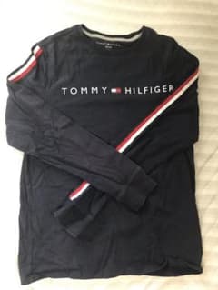 【メンズS】★トミー★両袖ライン入り！ロゴプリント長袖Ｔシャツ/紺のサムネイル