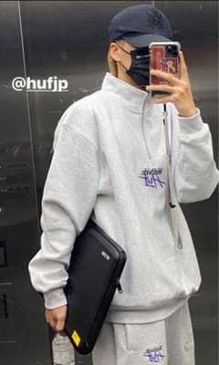 HUF グレー ジップアップパーカー Lサイズ コムドットゆうた着用 即完売】HUF スウェット セットアップ グレー コムドットゆうた着用