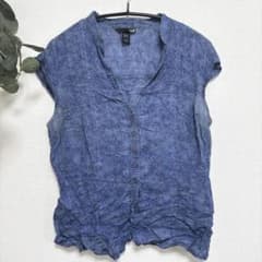 Shirt, band collar, French sleeves, sheer, floral pattern, size L, blue, cotton, perfect for dates, spring/summer.