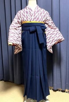 大正ロマン矢絣の紫と白のストライプ 着物正絹 袴 帯 セット ちはや