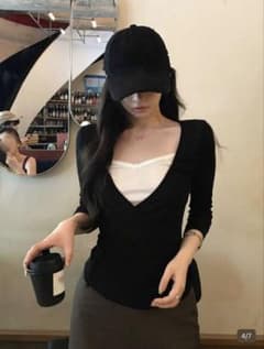 VネックTシャツ長袖 Lのサムネイル