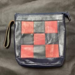 【希少】イールスキン ショルダーバッグ パッチワーク うなぎ革 ネイビー×レッドのサムネイル
