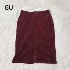 GU 지유 코듀로이 스커트 L 타이트 무릎 길이 슬릿 와인 레드