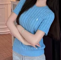 【新品未使用タグ付】ポロラルフローレン　半袖ニットS　水色　ブルー 2025年最新】ラルフローレン ニット 半袖 ブルーの人気アイテム - メルカリ