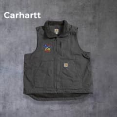 Carharttカーハート ダックベスト グレー 裏ボア XL相当企業ロゴ古着